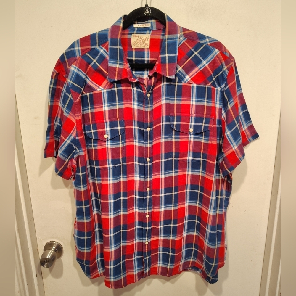 Lucky Brand Men's Plaid Pearl Snap Short Sleeve Western Shirt XXL Cowboy Rodeo